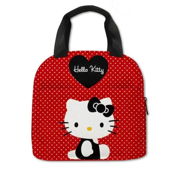 Adorable Hello Kitty Polka Dot Lunch Bag Insulated Tote for Adults Work, Travel - Picture 1 of 3